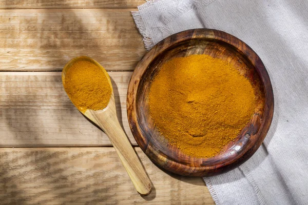 Turmeric Powder Bowl Table Top View — Foto de Stock