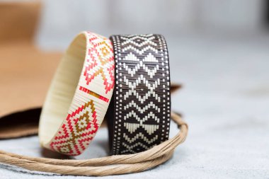 Arrow cane bracelets, handcrafted fabrics from Colombia, close-up