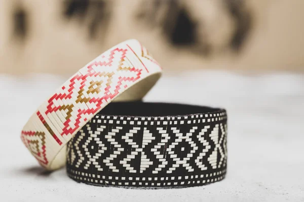 Arrow Cane Bracelets Handcrafted Fabrics Colombia Close Stockfoto