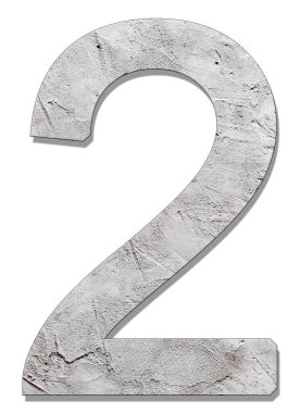 Number 2 with concrete texture, on white background