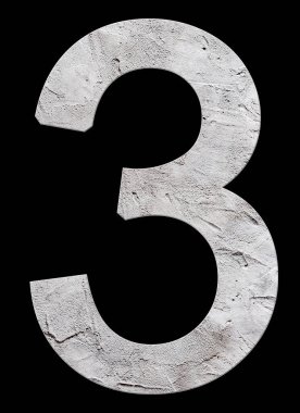 Number 3 with concrete texture, on black background clipart