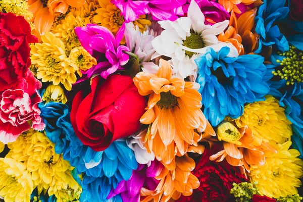 Bouquet of various flowers in the store, close-up