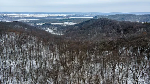 Una Vista Mañana Temprano Las Colinas Cubiertas Nieve — Foto de Stock