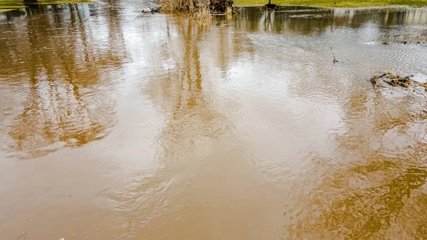 Night Rain Warm Temperatures Snow Ice Melting Flooding Area — Stock Photo, Image