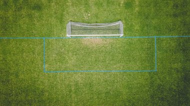 Yerel bir parktaki futbol sahalarında taze yeşil çimenler yetişiyor.