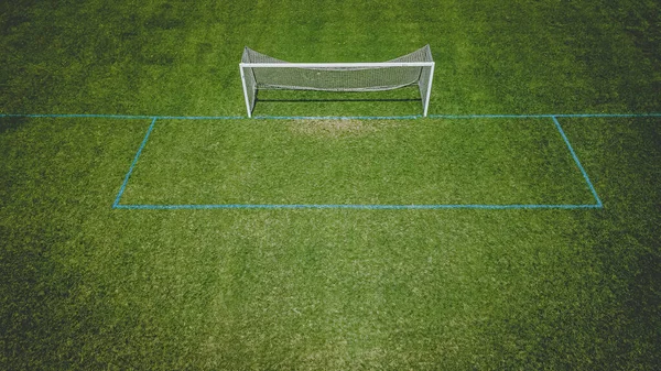 Yerel bir parktaki futbol sahalarında taze yeşil çimenler yetişiyor.