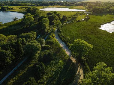 Summertime view of the shore along the fox river near oshkosh in wisconsin