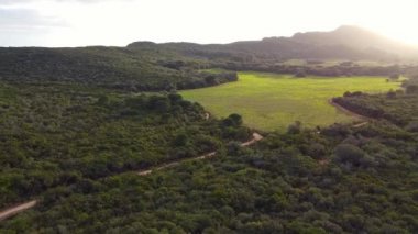  Güneşli arazide altın saat manzarası. Güneş ışığının son ışığı. Gün batımını izliyorum..