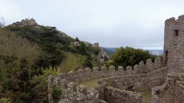 Château mauresque dans le parc de Sintra. Paysage rural. Lieu historique — Video
