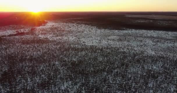 美しい夕日を眺めながら後ろに移動すると平らな土地を終わらせます. — ストック動画