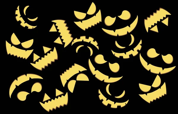 Set of pumpkin faces. Different face expressions. Halloween seamless pattern Vector illustration. Pumpkin devil and funny faces. Silhouette wallpaper background vector. . Vector illustration