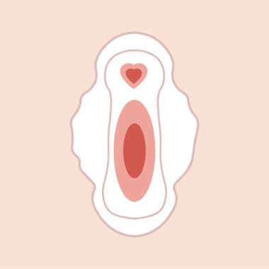 Adet hijyeni. Dönem ürünleri - hijyenik ped. Kadınsı adet öncesi bakım örnekleri. Adet dönemi. Feminizm. Cinsiyet eşitliği. Vektör grafikleri