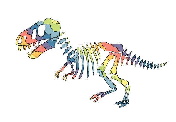 Dinosaurieskelett. Original design med regnbågsdinosaurie. Tryck för t-shirts, textil, omslagspapper, webb. Tecknad vektor illustration — Stock vektor