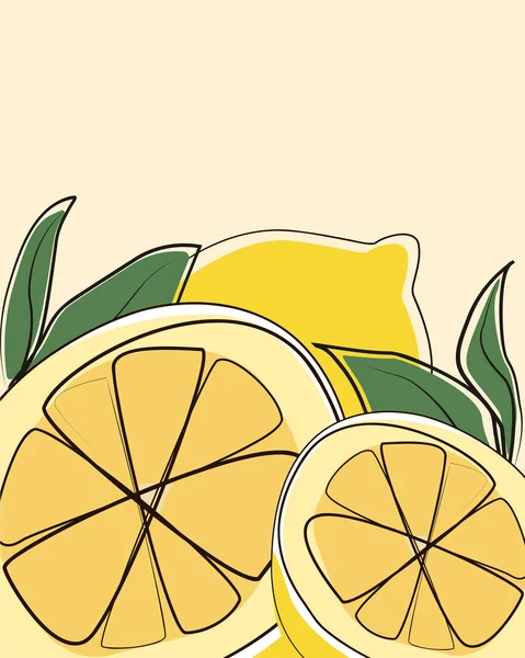 Limones frescos aislados sobre fondo amarillo. Concepto vegetariano. Ilustración vectorial. Estilo plano. Tarjeta de felicitación vectorial para su diseño — Archivo Imágenes Vectoriales