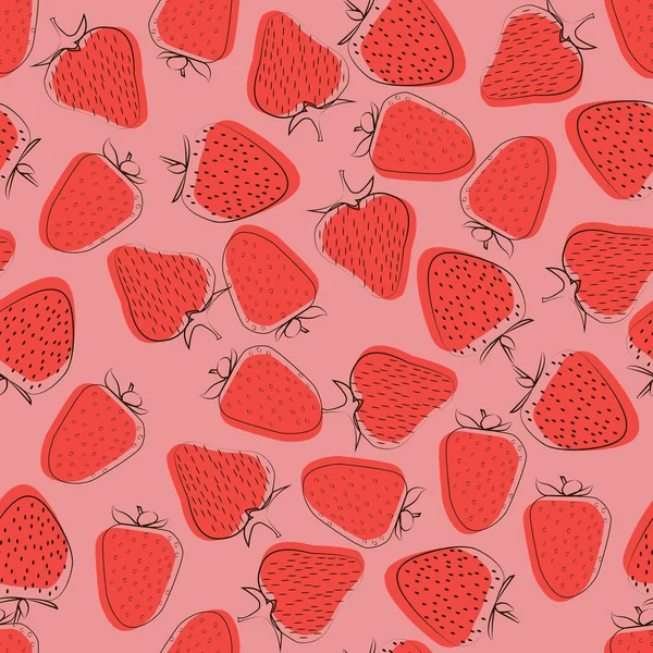 Patrón de fruta con fresa sobre fondo rosa. Ilustración vectorial. Diseño exótico moderno para papel, cubierta, tela, decoración de interiores y otros usuarios. Relación exótica para textiles, tela — Archivo Imágenes Vectoriales