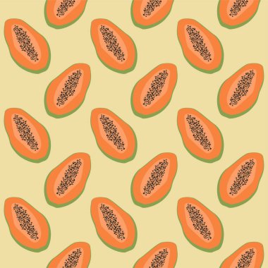 Papaya ile meyve deseni. Vektör çizimi. Tropik meyveler. Kağıt, kapak, kumaş, iç dekorasyon için modern egzotik tasarım. Tekstil ve Kumaş için Egzotik Uyum