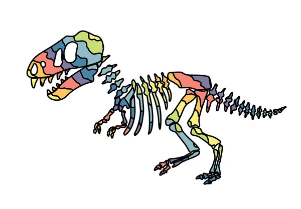 Esqueleto de dinosaurio. Diseño original con dinosaurio arco iris. Impresión para camisetas, textiles, papeles de embalaje, telarañas. Ilustración vectorial dibujada — Vector de stock