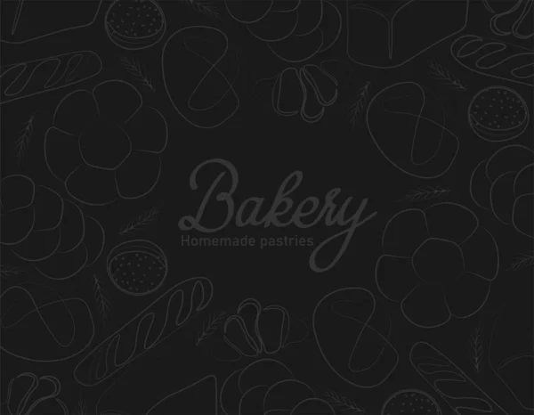Модний векторний дизайн для пекарні або кафе. Ілюстрації булочок, хліба, багетта та інших випічок для упаковки, етикеток, або вивісок. Лінійне мистецтво ілюстрація їжі для банера, флаєра або меню. . — стоковий вектор
