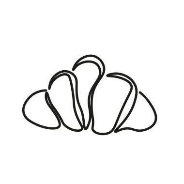 Fırın ya da kafe için moda vektör tasarımı. Ambalaj, logoti, etiket ya da tabela için illüstrasyon kruvasanı. Pankart, broşür ya da menü için yiyecek çizimi