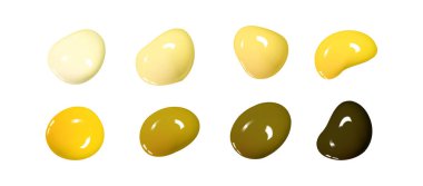 Gerçekçi vektör 3 boyutlu şekiller beyaz arkaplanda izole edilmiş. Bir dizi parlak renkli boya ya da vernik.