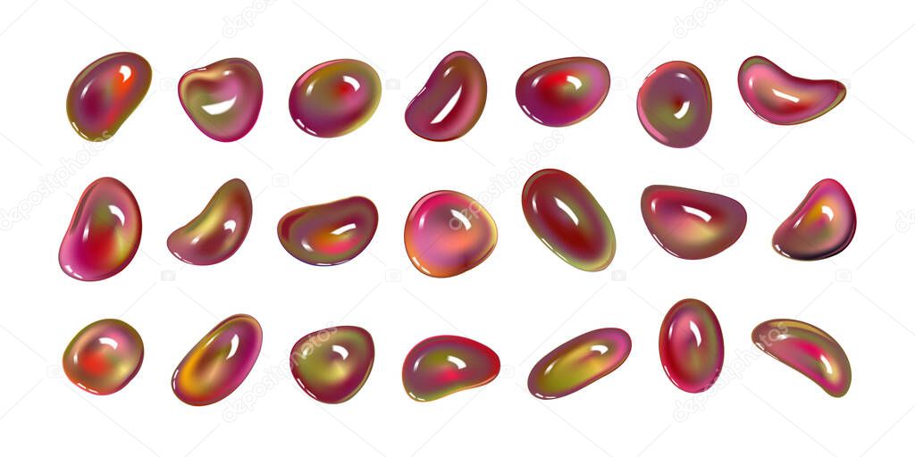 Realistic vector 3D shapes isolated on white background. Set of mother-of-pearl multicolored drops