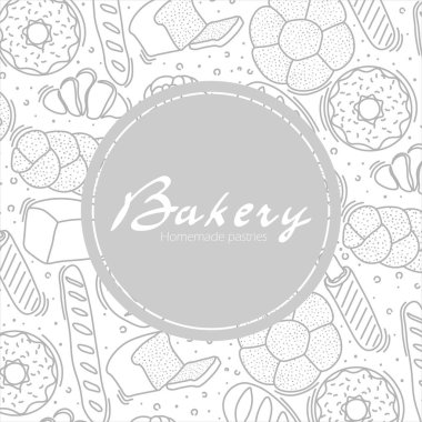 Fırın ya da kafe için modaya uygun vektör tasarımı. Ekmek, ekmek, baget ve ambalaj, etiket ya da imza için diğer hamur işleri. Afiş, el ilanı ya da menüler için yiyecek çizelgesi..