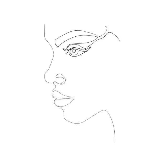 Ilustração vetorial bonito rosto em estilo moderno minimalista. Desenho ilustração arte linha da mulher —  Vetores de Stock