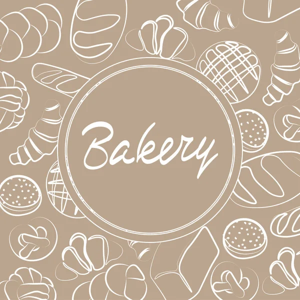 Design de vetor na moda para padaria ou cafetaria.Ilustrações de pães, pães, baguetes e outros doces para embalagem, rótulos ou sinagens.Ilustração de arte de linha de alimentos para banner, panfleto ou menu.Lettering. — Vetor de Stock