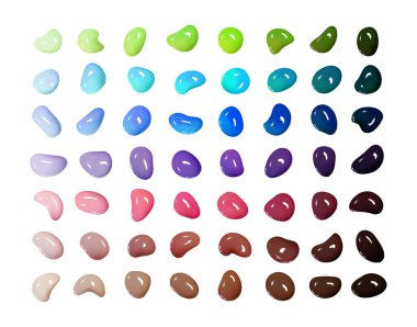 Gerçekçi vektör 3D şekiller beyaz arkaplanda izole edilmiştir. Mega renkli çok renkli boya seti veya vernik