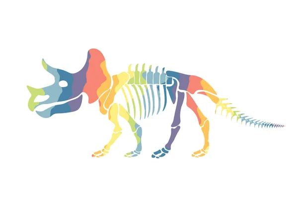 Ilustración Vectorial Con Esqueleto Dinosaurio Arco Iris Aislado Sobre Fondo — Vector de stock