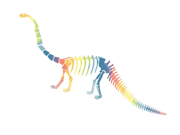 Ilustración Vectorial Con Esqueleto Dinosaurio Arco Iris Aislado Sobre Fondo — Vector de stock