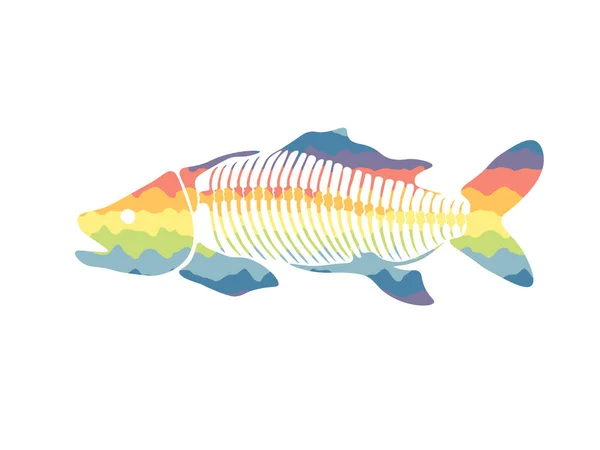 白い背景に虹色の魚の骨格を持つベクトルイラスト 子供のための魚と元のデザイン Tシャツ テキスタイル 包装紙 ウェブ用の印刷 — ストックベクタ