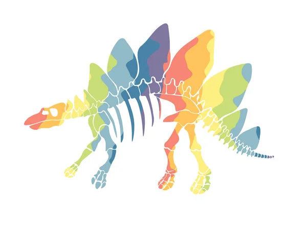 用彩虹龙骨架在白色背景上隔离的矢量图解 儿童恐龙的原始设计 T恤衫 纺织品 包装纸 网布印刷 — 图库矢量图片