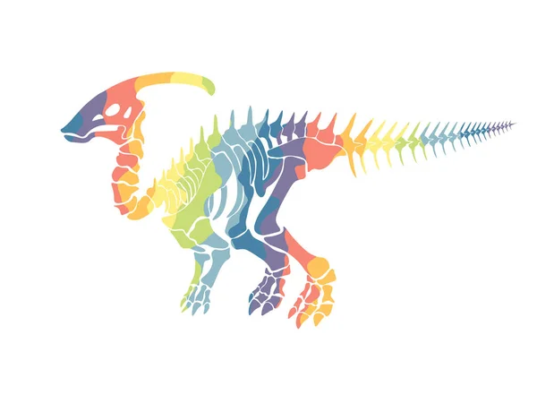 Ilustración Vectorial Con Esqueleto Dinosaurio Arco Iris Aislado Sobre Fondo — Vector de stock