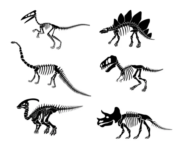 Vector Set Dinosaur Skeleton Isolated White Background Original Design Dinosaur — 图库矢量图片