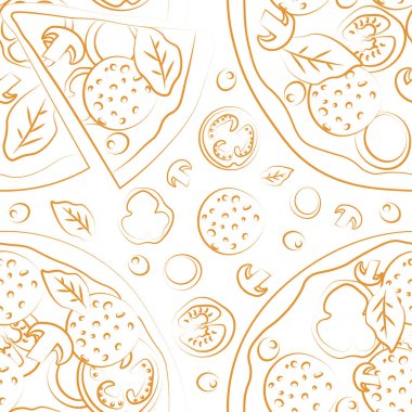 Kafe ve pizzacı için son moda vektör pizza modeli. Fast Food eşyaları ve sembolleri seti. Afiş, broşür ya da menü için yiyecek çizgisi çizimi, pizzacı.