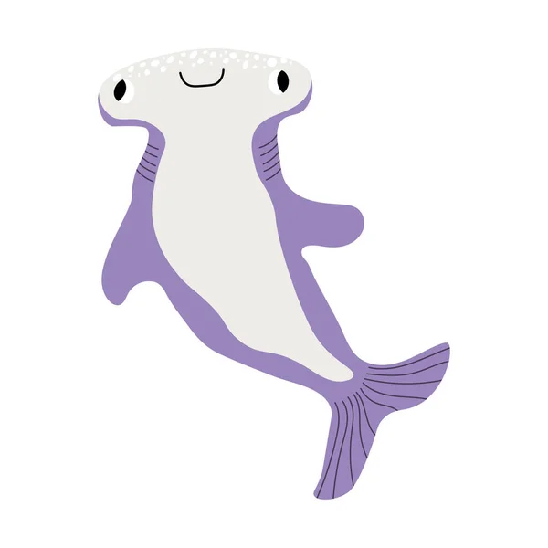 Cute Vector Ocean Illustration Hammerhead Fish Underwater Cartoon Creatures Marine — Vector de stock