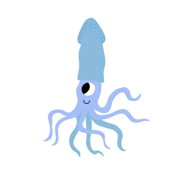 Cute Vector Ocean Illustration Squid Underwater Cartoon Creatures Marine Animals — Stockový vektor