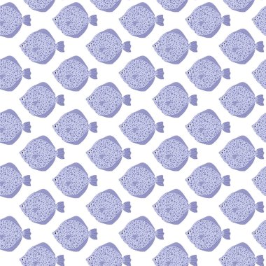 Vector seamless pattern with flounder.Underwater cartoon creatures.Marine background.Cute ocean pattern for fabric, childrens clothing,textiles,wrapping paper.
