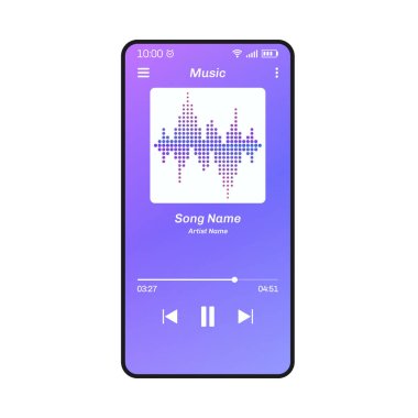 Akıllı telefon ekranında müzik çalar. Telefonundan müzik dinliyorsun. Vektör illüstrasyonu.