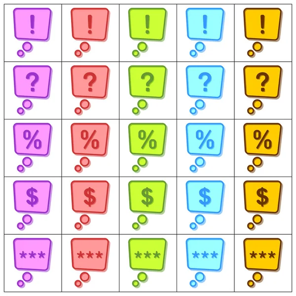 Caja Mensajes Con Exclamación Interrogativo Porcentaje Dólar Tres Estrellas Iconos — Archivo Imágenes Vectoriales