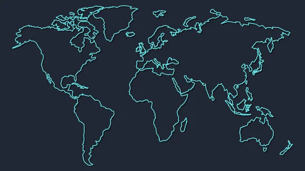 Outline World Map Blue Outline Shadow Dark Background Vector Illustration — Stock Vector