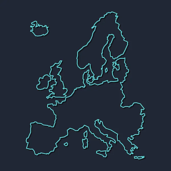 Aperçu Carte Europe Contour Bleu Avec Ombre Sur Fond Sombre — Image vectorielle