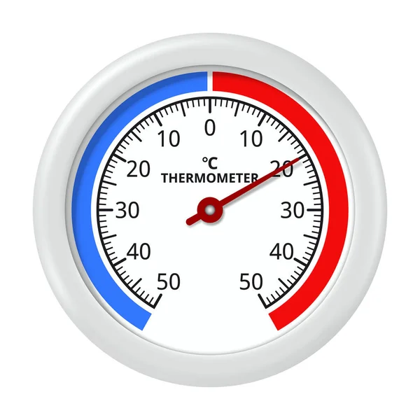 Termómetro Redondo Sobre Fundo Branco Temperatura Menos Mais Graus Celsius —  Vetores de Stock