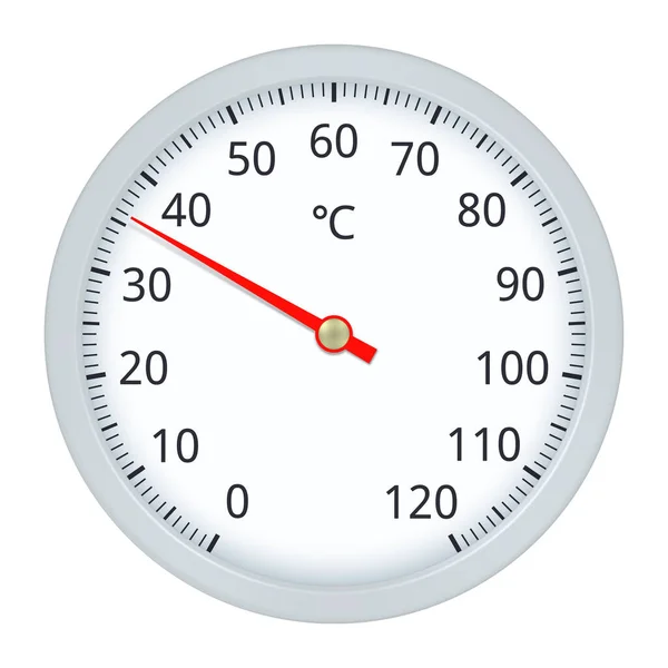 Termómetro Redondo Sobre Fundo Branco Temperatura 120 Graus Celsius Ilustração —  Vetores de Stock