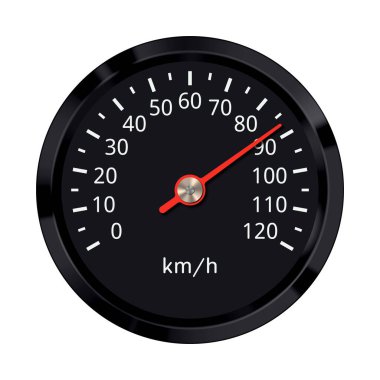 Beyaz zemin üzerinde kırmızı ok olan koyu renk soyut hız göstergesi. Hız 0 'dan 120' ye çıktı. Vektör illüstrasyonu.