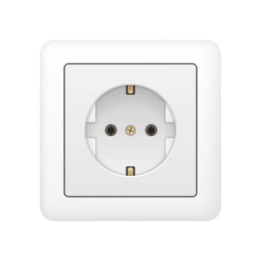 Gerçekçi detaylı elektrik prizi beyaz arka planda izole edilmiş. Vektör illüstrasyonu.