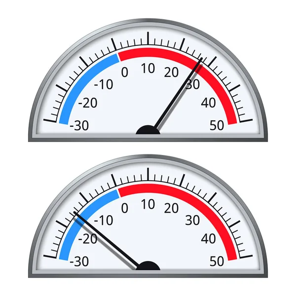 Halfronde Thermometer Temperatuur Van Tot Graden Vectorillustratie — Stockvector