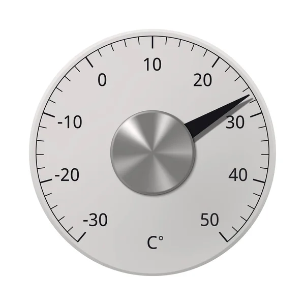 円形の温度計 グレーの色調でメタリック Cから50 Cの温度 ベクターイラスト — ストックベクタ