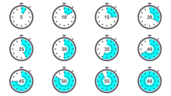 Minuterie Chronomètre Icônes Isolées Réglées Échelle Illustration Vectorielle — Image vectorielle